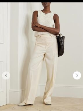 RÓHE Wool-twill wide-leg High-Waist Cream Trousers Sz 2
